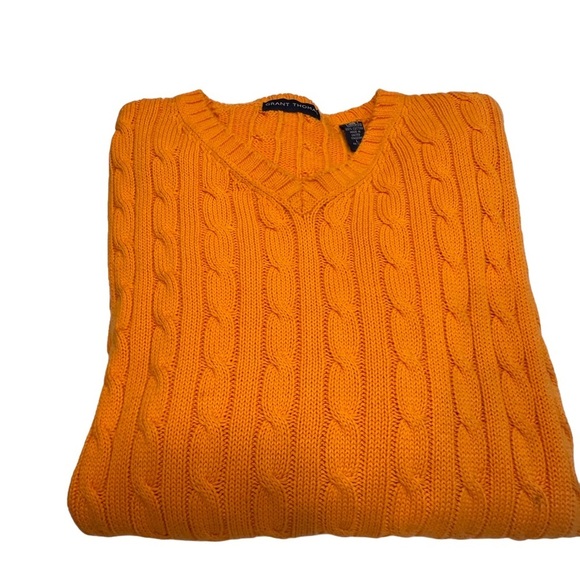 Grant Thomas Other - Grant Thomas Men’s Cable Knit Cotton Crew Neck Sweater Orange Sz L Rare